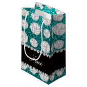 Aangepaste naam heldere aqua glitter volleyballen klein cadeauzakje (Voorkant Gekanteld)