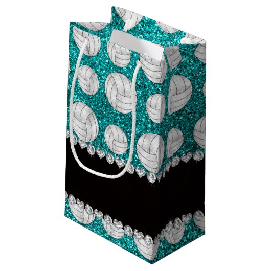 Aangepaste naam heldere aqua glitter volleyballen klein cadeauzakje (Achterkant Gekanteld)