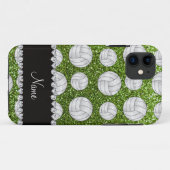 Aangepaste naam heldere groene glitter volleyballe Case-Mate iPhone case (Achterkant (horizontaal))