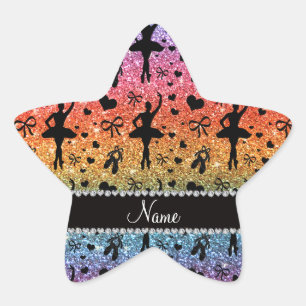 Aangepaste naam heldere regenbooglitter ballerinas ster sticker