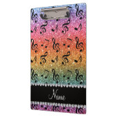 Aangepaste naam heldere regenbooglitter-muzieknote klembord (Links)