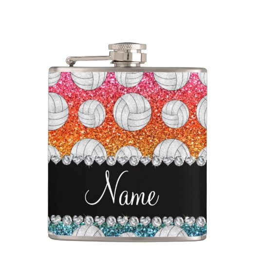 Aangepaste naam heldere regenbooglitter volleyball heupfles (Voorkant)
