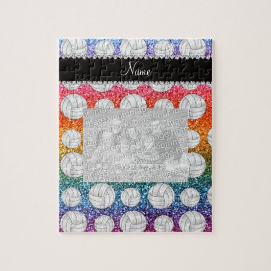 Aangepaste naam heldere regenbooglitter volleyball legpuzzel (Verticaal)