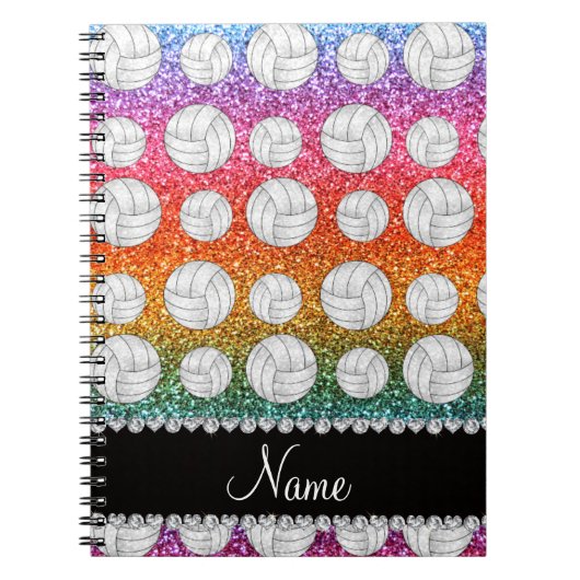 Aangepaste naam heldere regenbooglitter volleyball notitieboek (Voorkant)