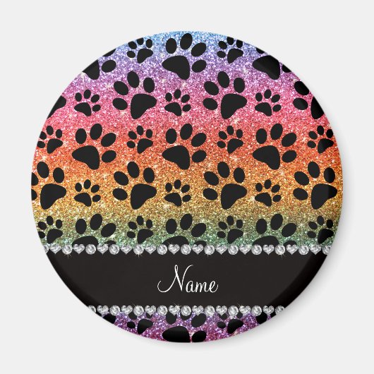 Aangepaste naam heldere regenbooglitter zwarte hon magneet (Voorkant)