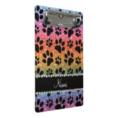 Aangepaste naam heldere regenbooglitter zwarte hon mini klembord (Schuin)