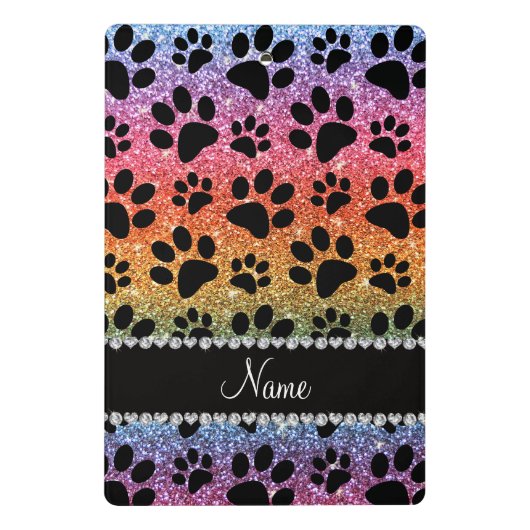 Aangepaste naam heldere regenbooglitter zwarte hon mini klembord (Achterkant)