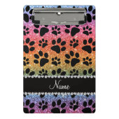 Aangepaste naam heldere regenbooglitter zwarte hon mini klembord (Voorkant)