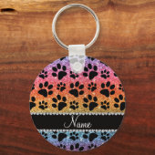 Aangepaste naam heldere regenbooglitter zwarte hon sleutelhanger (Voorkant)