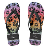 Aangepaste naam heldere regenbooglitter zwarte hon teenslippers (Voetbed)