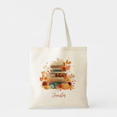 Aangepaste naam Herfstboeken & Pompoen Cozy Reader Tote Bag (Achterkant)