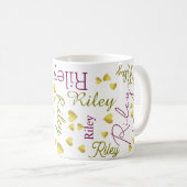 Aangepaste naam herhalen met Gold Hearts Koffiemok (Voorkant rechts)