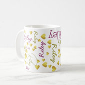 Aangepaste naam herhalen met Gold Hearts Koffiemok (Voorkant links)