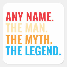 Aangepaste naam Het Man The Myth The Legend Retro Vierkante Sticker
