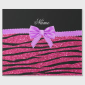 Aangepaste naam hete roze glitterzebrastriboog cadeaupapier (Vlak)