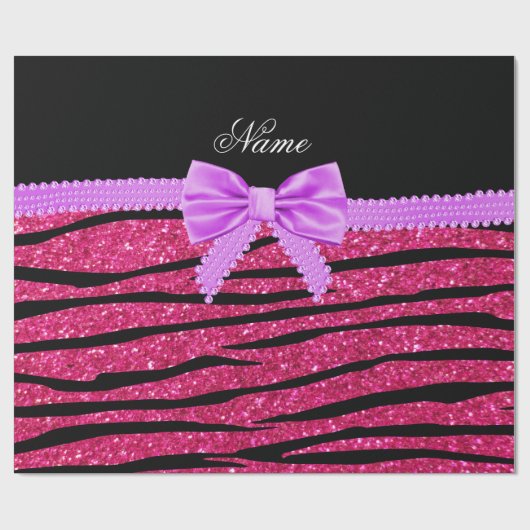 Aangepaste naam hete roze glitterzebrastriboog cadeaupapier (Vlak)