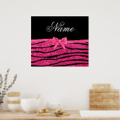 Aangepaste naam hete roze glitterzebrastriboog poster (Keuken)