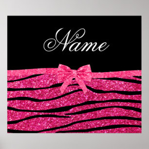 Aangepaste naam hete roze glitterzebrastriboog poster