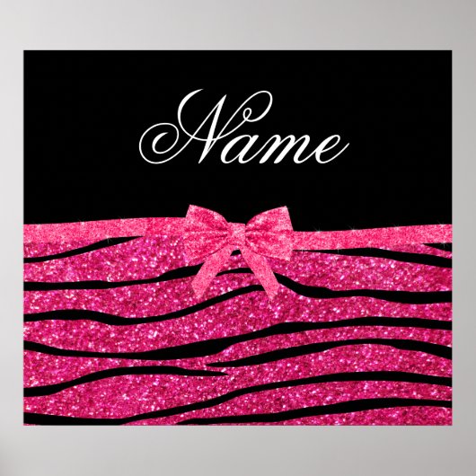 Aangepaste naam hete roze glitterzebrastriboog poster (Voorkant)