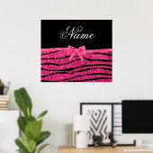 Aangepaste naam hete roze glitterzebrastriboog poster (Thuiskantoor)