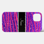 Aangepaste naam hete roze zebrastrepen paarse glit Case-Mate iPhone case (Achterkant (horizontaal))