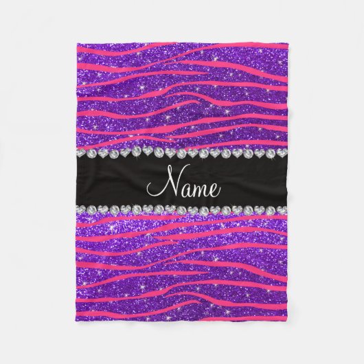 Aangepaste naam hete roze zebrastrepen paarse glit fleece deken (Voorkant)