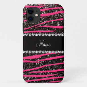 Aangepaste naam hete roze zebrastrepen zwarte glit Case-Mate iPhone case