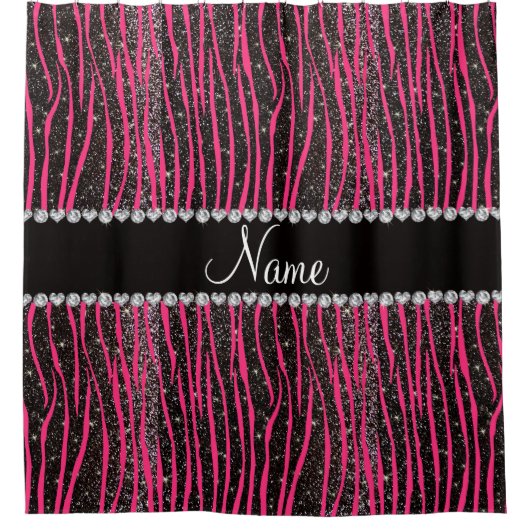 Aangepaste naam hete roze zebrastrepen zwarte glit douchegordijn (Voorkant)