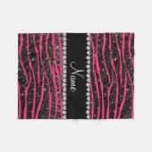 Aangepaste naam hete roze zebrastrepen zwarte glit fleece deken (Voorkant (Horizontaal))