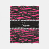 Aangepaste naam hete roze zebrastrepen zwarte glit fleece deken (Voorkant)