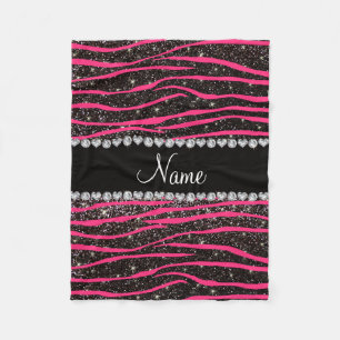 Aangepaste naam hete roze zebrastrepen zwarte glit fleece deken
