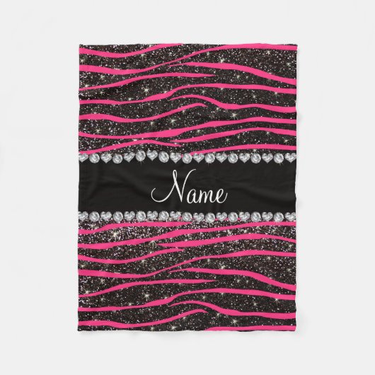 Aangepaste naam hete roze zebrastrepen zwarte glit fleece deken (Voorkant)