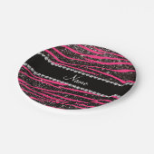 Aangepaste naam hete roze zebrastrepen zwarte glit papieren bordje (Gekanteld)