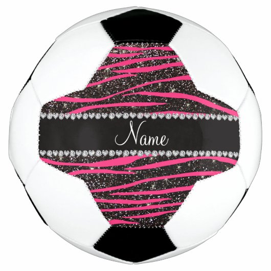 Aangepaste naam hete roze zebrastrepen zwarte glit voetbal (Voorkant)
