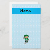 Aangepaste naam hockeyspeler blauwe bellen briefpapier (Voorkant / Achterkant)