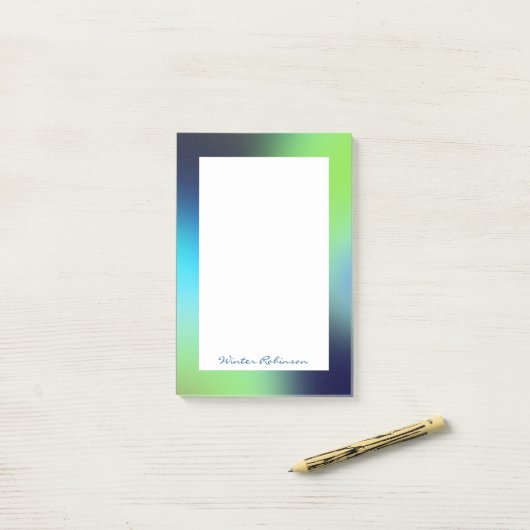 Aangepaste naam holografisch blauw groen turquoise post-it® notes (Op bureau)