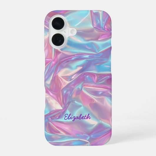 Aangepaste naam holografisch pastel iriserend iPhone 16 hoesje (Achterkant)
