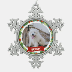 Aangepaste Naam Hond Foto Tin Sneeuwvlok Ornament