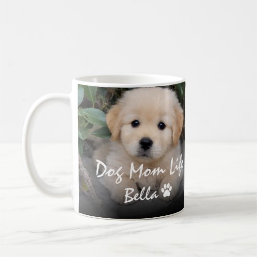 Aangepaste naam hond moeder leven Bella puppy ontw Koffiemok (Links)