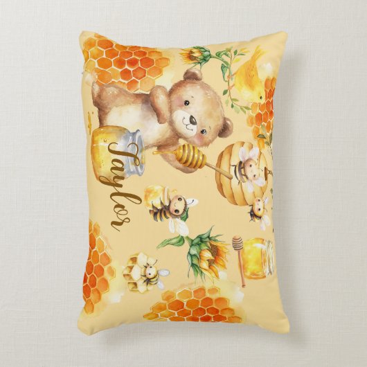 Aangepaste Naam Honing Beer Bijen Accent Kussen (Voorkant(Verticaal))