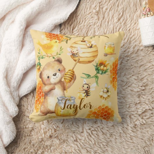 Aangepaste Naam Honing Beer Bijen Kussen (Deken)
