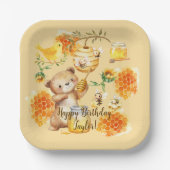 Aangepaste Naam Honing Beer Bijen Verjaardagsfeest Papieren Bordje (Voorkant)