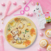 Aangepaste Naam Honing Beer Bijen Verjaardagsfeest Papieren Bordje (Feest)