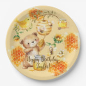 Aangepaste Naam Honing Beer Bijen Verjaardagsfeest Papieren Bordje (Voorkant)