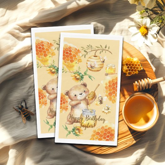 Aangepaste Naam Honing Beer Bijen Verjaardagsfeest Servet