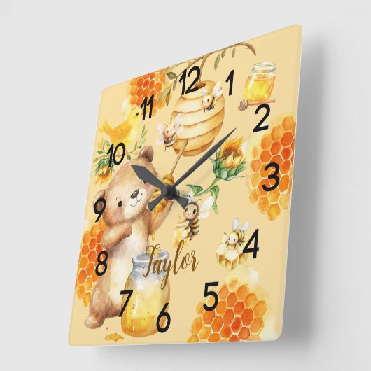 Aangepaste Naam Honing Beer Bijen Vierkante Klok (Hoek)