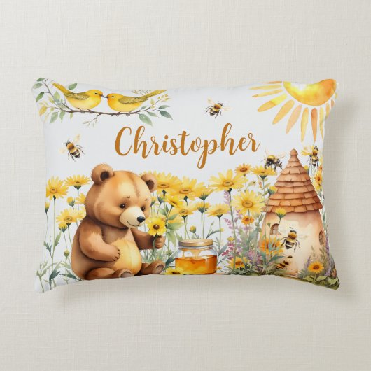 Aangepaste naam Honingbijen Teddy Bear Accent Kussen (Voorkant)