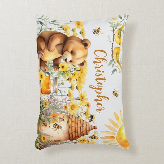 Aangepaste naam Honingbijen Teddy Bear Accent Kussen (Voorkant(Verticaal))