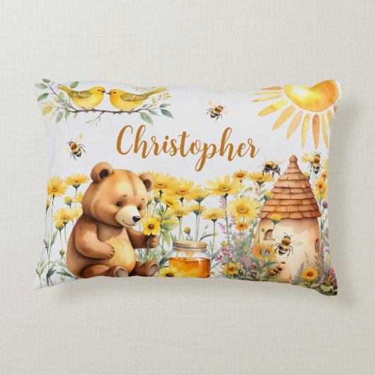 Aangepaste naam Honingbijen Teddy Bear Accent Kussen (Achterkant)