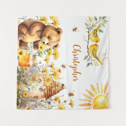 Aangepaste Naam Honingbijen Teddy Bear Achtergrond Wandkleed (Voorkant (horizontaal))